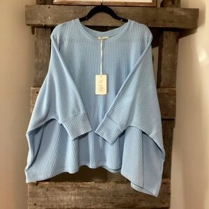 La Miel Oversized Waffle Top - Sky Blue